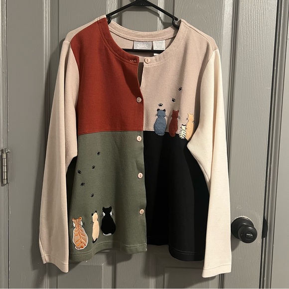 Blair Sweaters - Blair Colorful Button up Sweater Cats and Pawprints